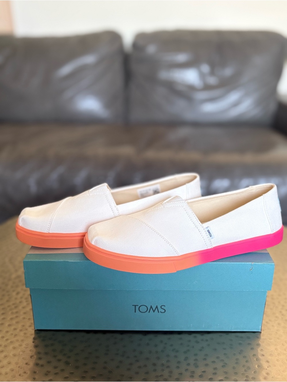 TOMS Alpargata Cupsole White Canvas Pink Coral Ombré Women’s Size 9 NIB